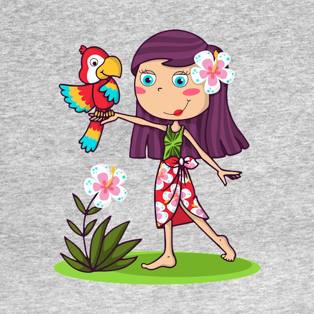 Hawaiian girl with her parrot by JoanaJuheLaju1